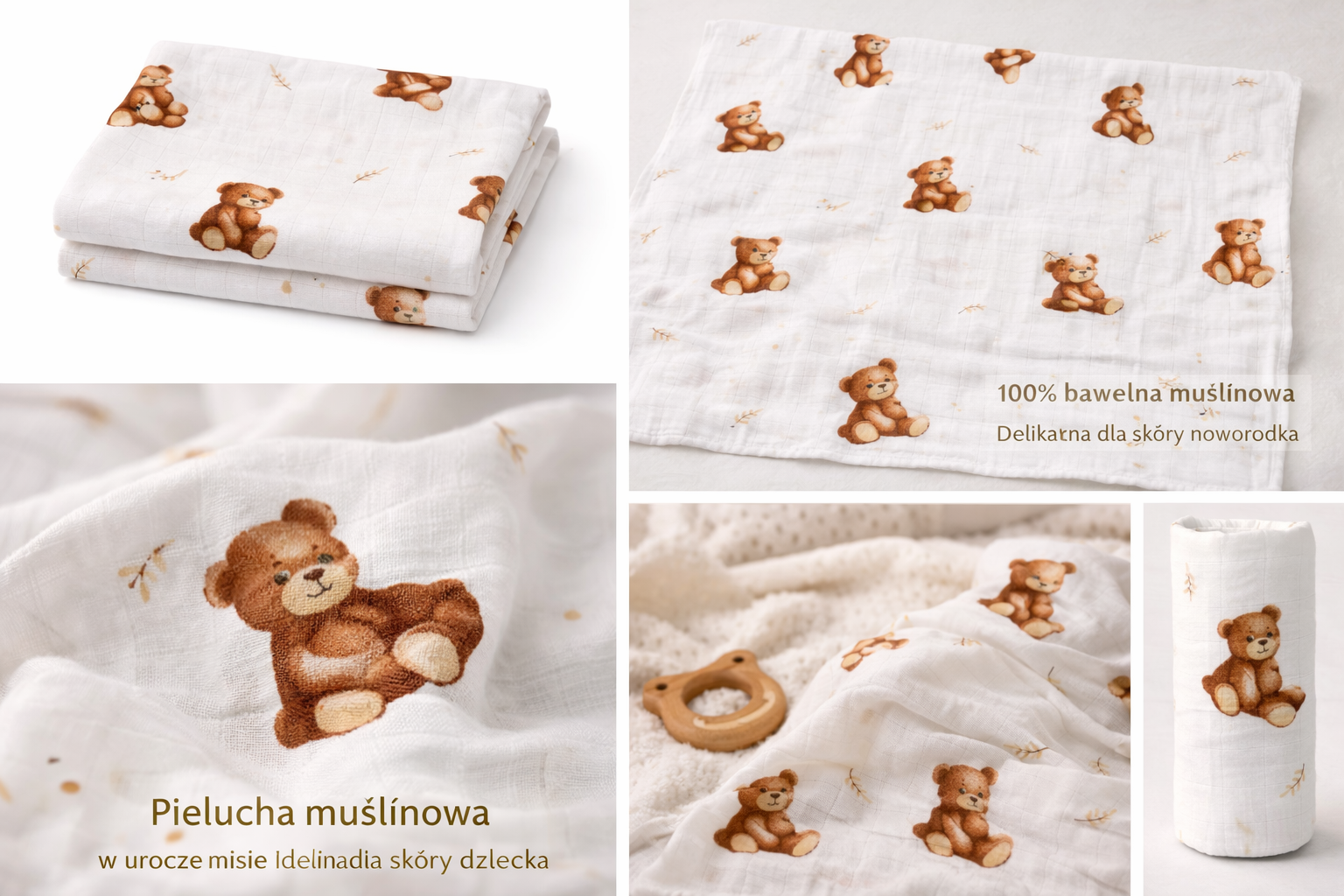 Pielucha muślinowa/niedźwiadki - obrazek 2